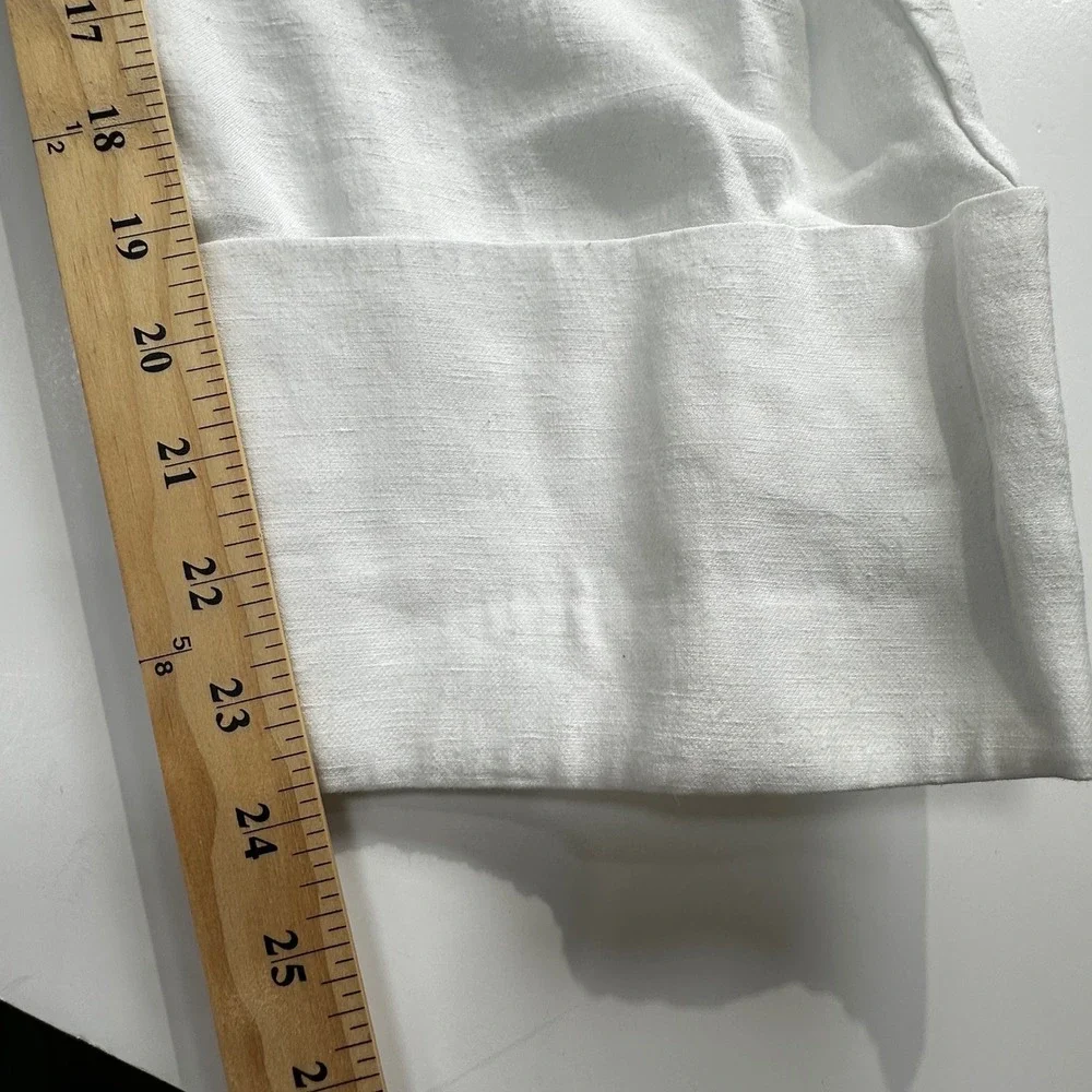 Zara White Linen Blend High Waisted Cuffed Crop Pants Large